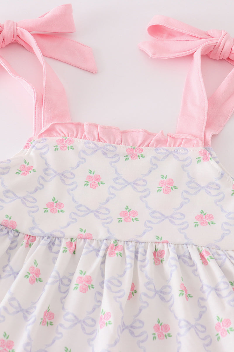 Pink bow floral print girl set