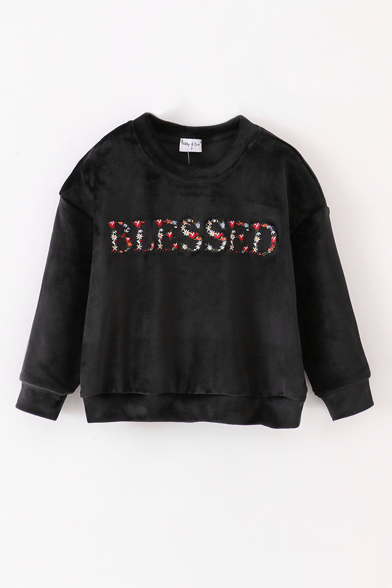 Black velvet blessed embroidery mom&me sweatshirt