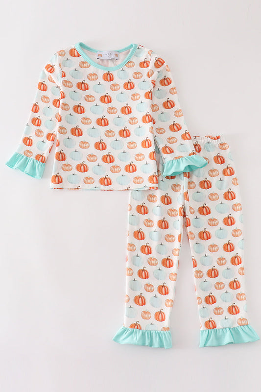 Pumkin print girl pajamas set