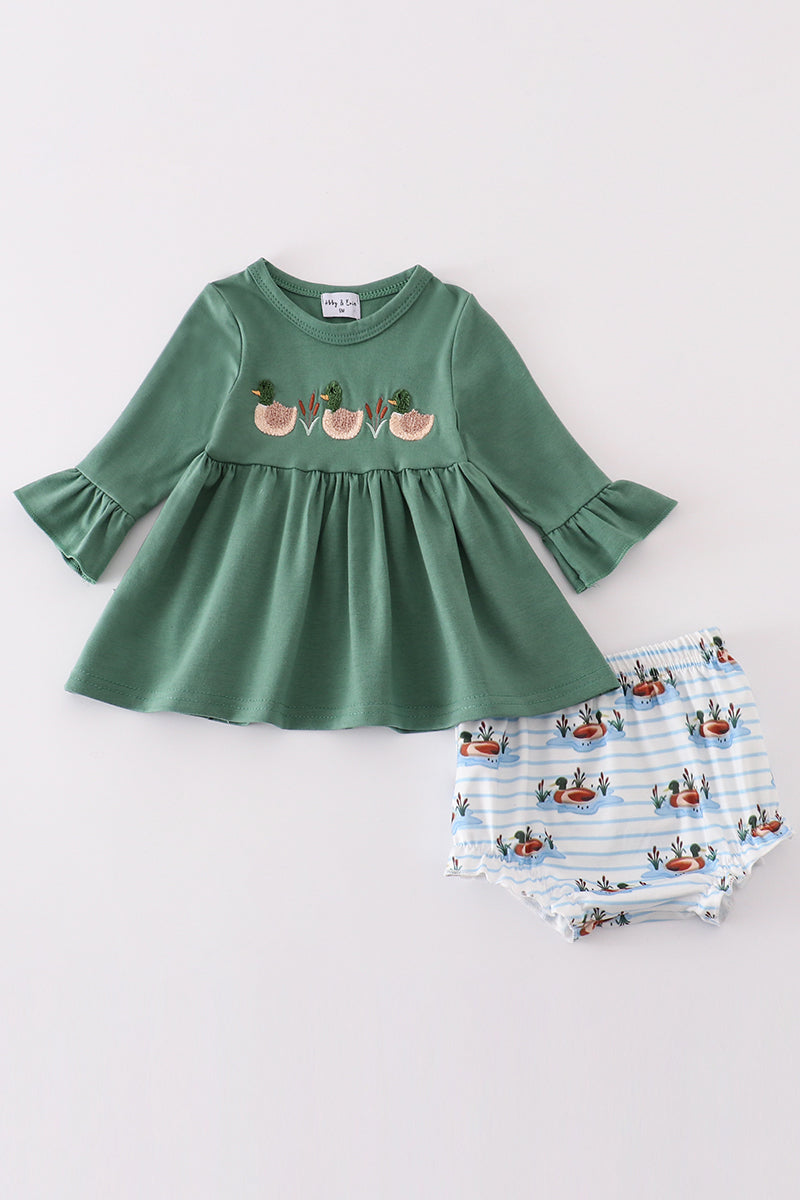 Forest duck french knot girl bloomer set