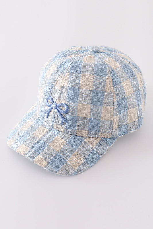 Blue plaid bow embroidery baseball cap