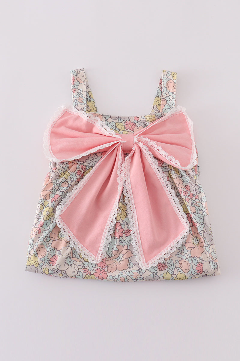 Pink floral print bow dress