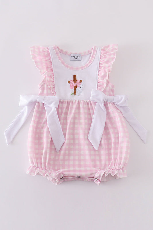 Pink cross embroidery bow bubble