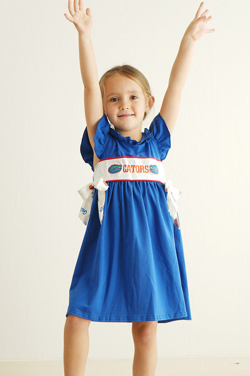 Blue gators embroidery girl dress