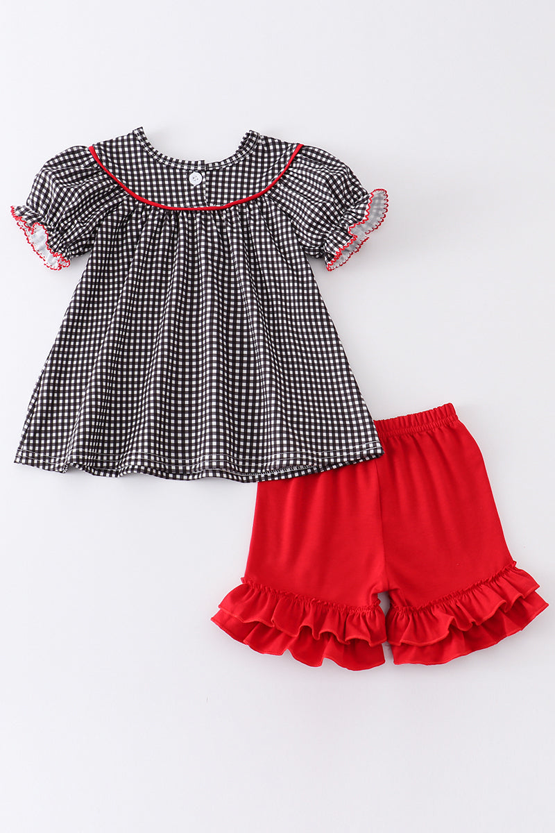 Black georgia embroidery gingham girl bubble