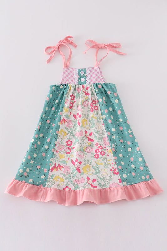 Pink cottage garden patchwork girl dress