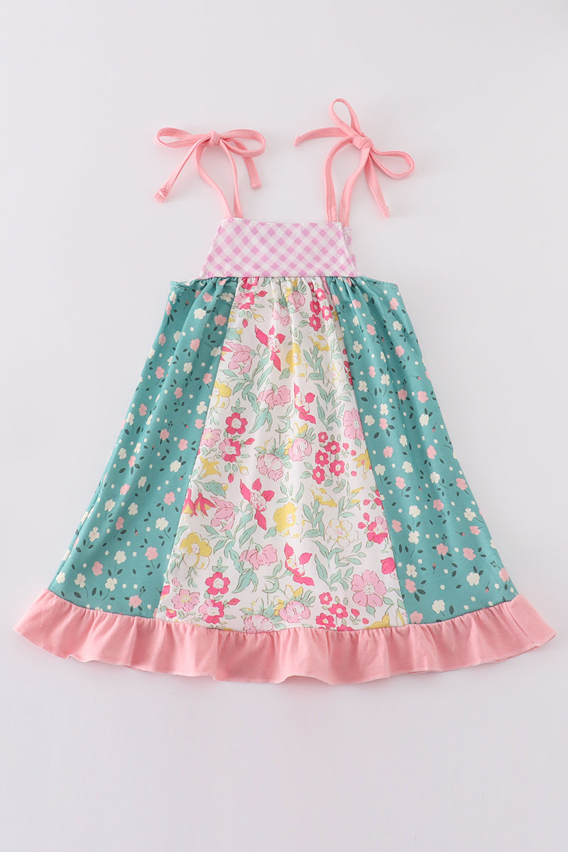 Pink cottage garden patchwork girl dress