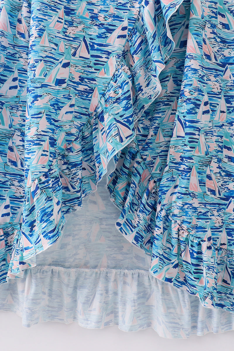 Blue ocean regatta print mom dress