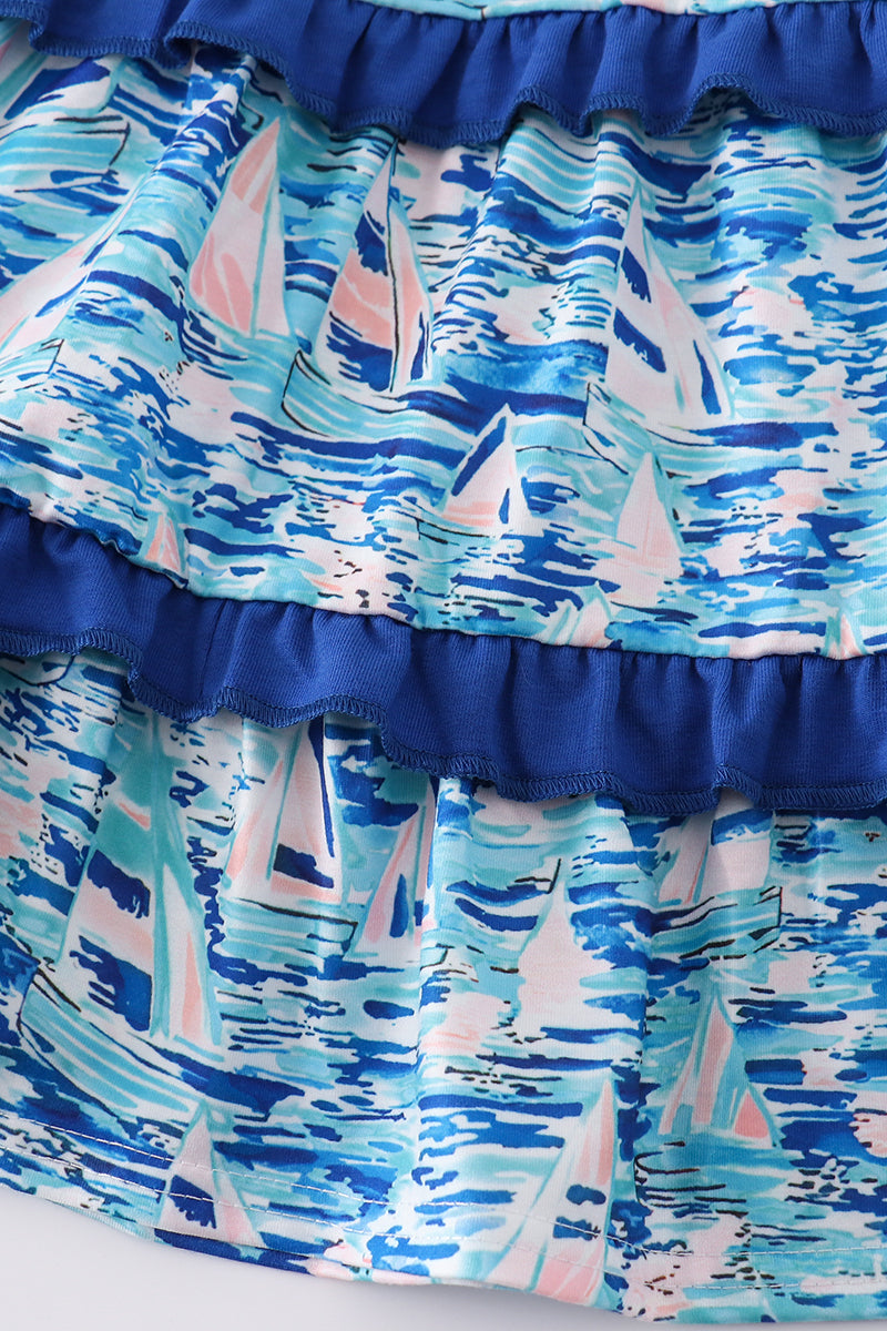 Blue ocean regatta print girl dress