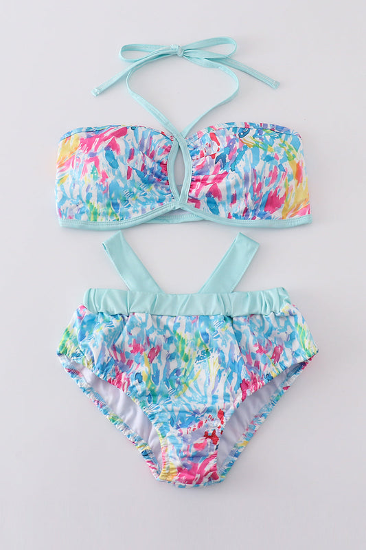 Mint rainbow splash mom bikini