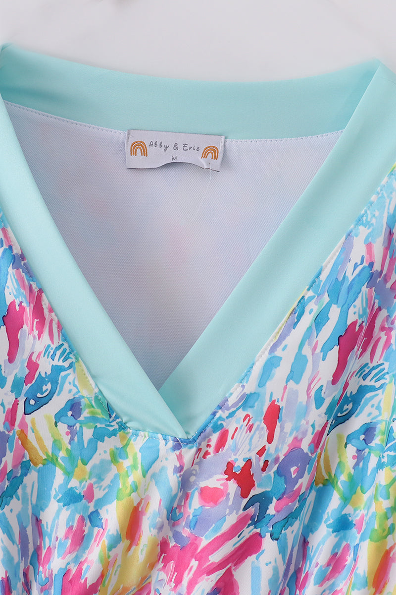 Mint rainbow splash mom cover up