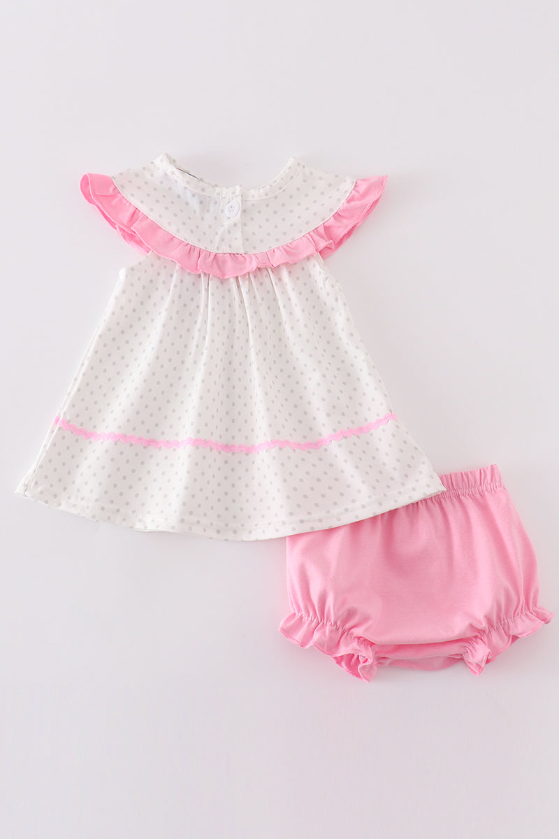 Pink ballet embroidery girl bloomer set