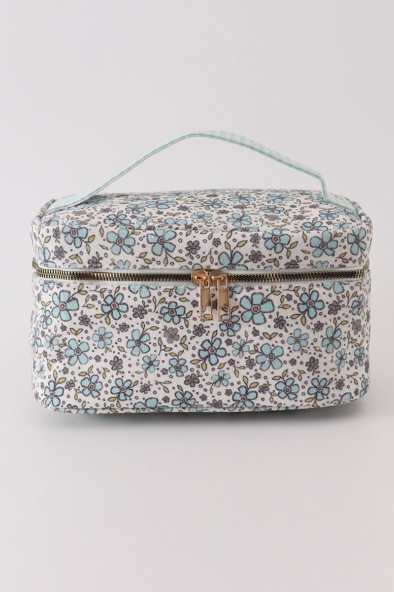 Green floral makeup bag