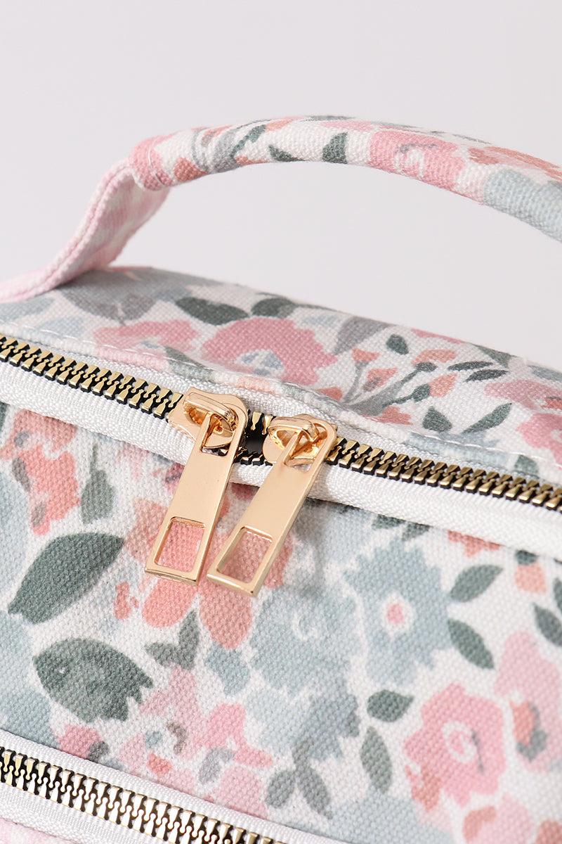 Pink floral lunch bag