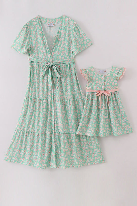 Green floral print mom&me dress