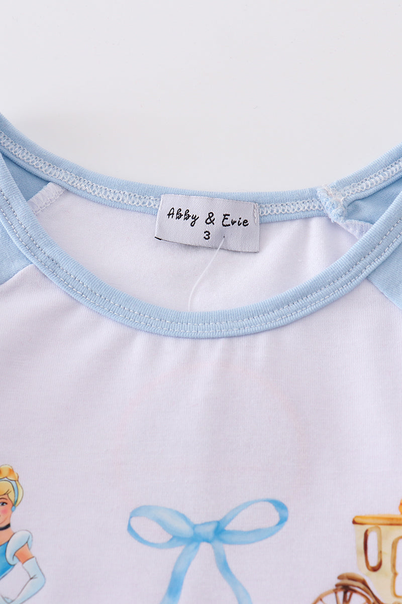 Blue princess bow print girl top