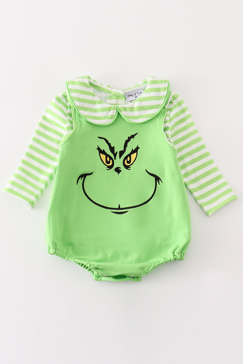 Green grinch embroidery boy bubble set