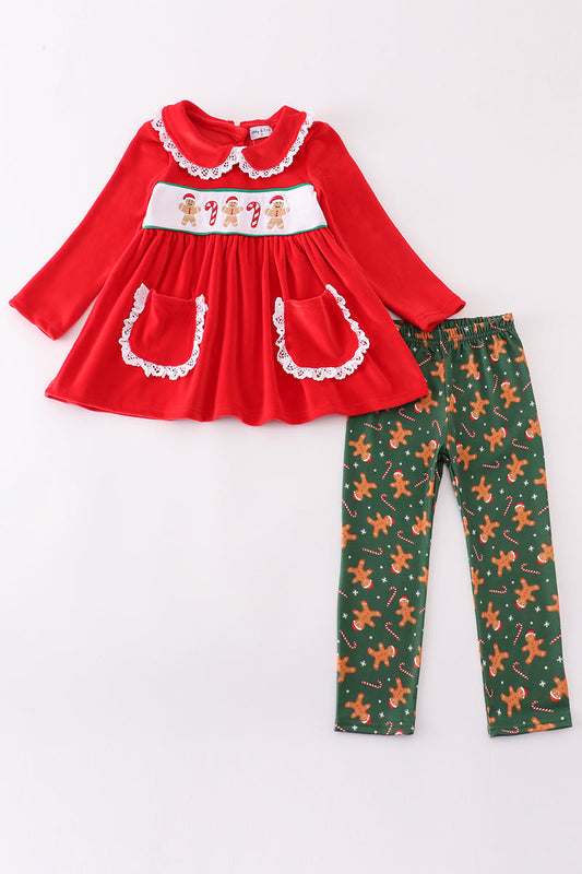 Red velvet christmas gingerbread embroidery girl set