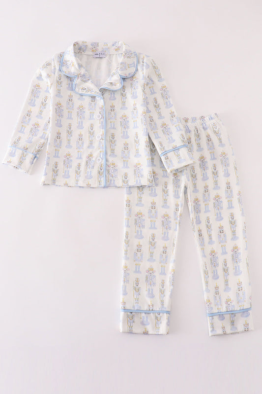 Blue nutcracker print boy pajamas set