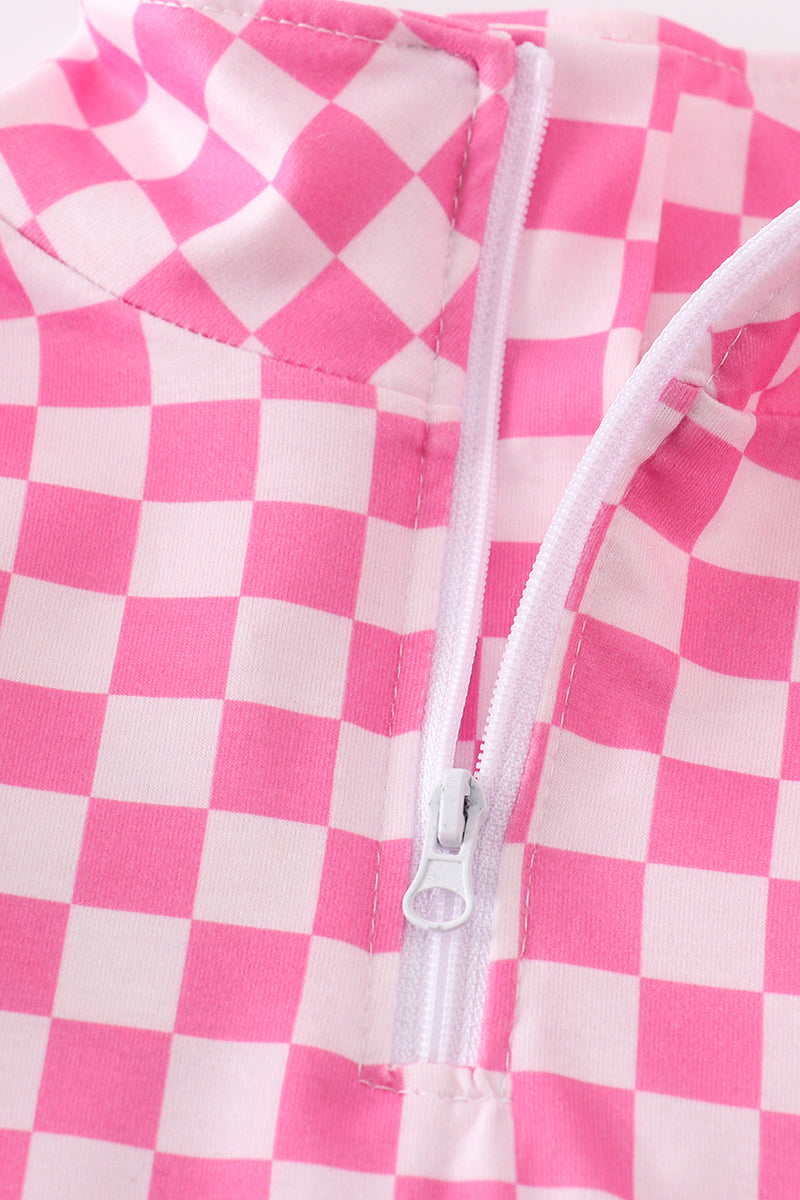 Pink checkered girl pullover