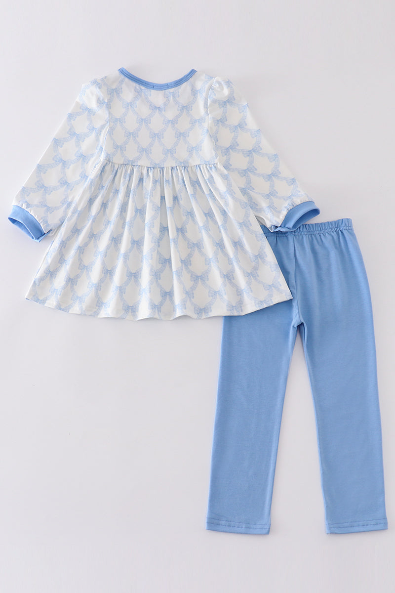 Blue bow girl pants set