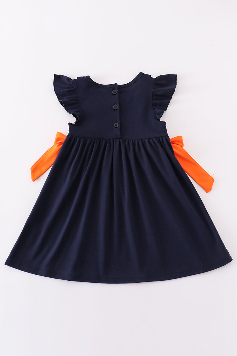 Navy orange war eagle embroidery girl dress