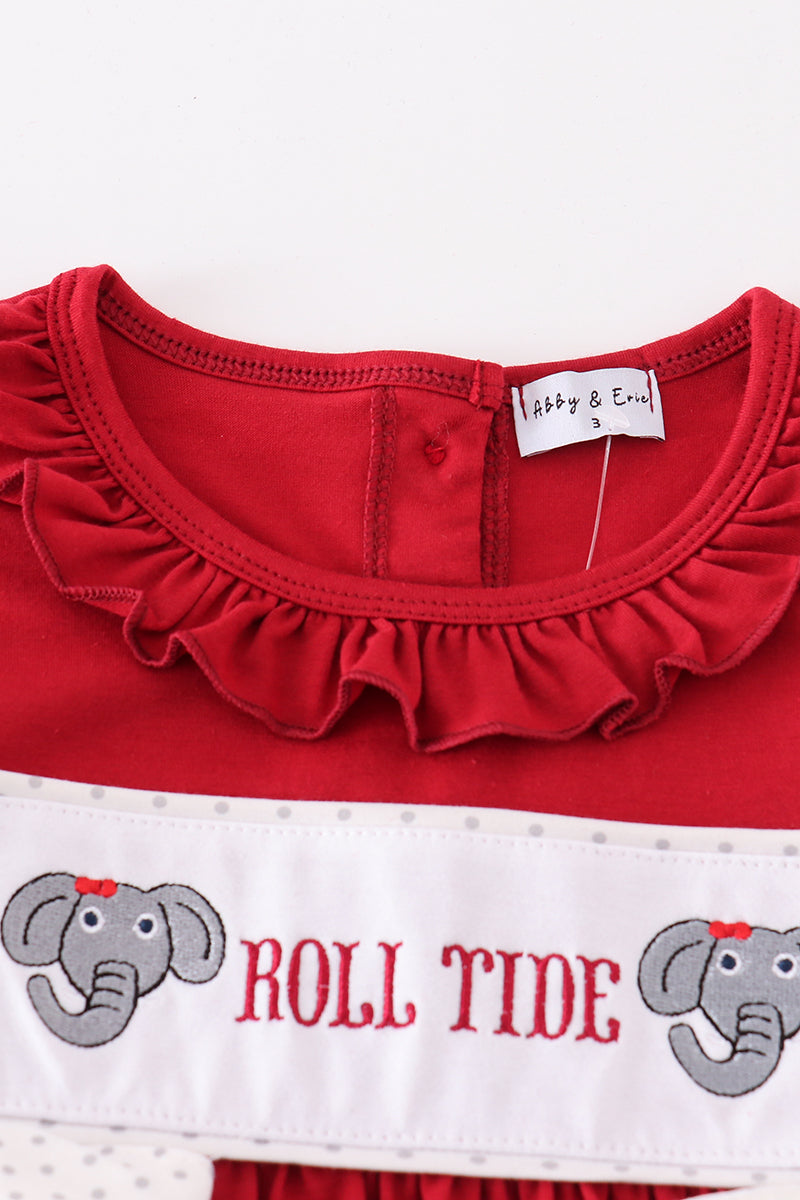 Maroon roll tide embroidery girl dress