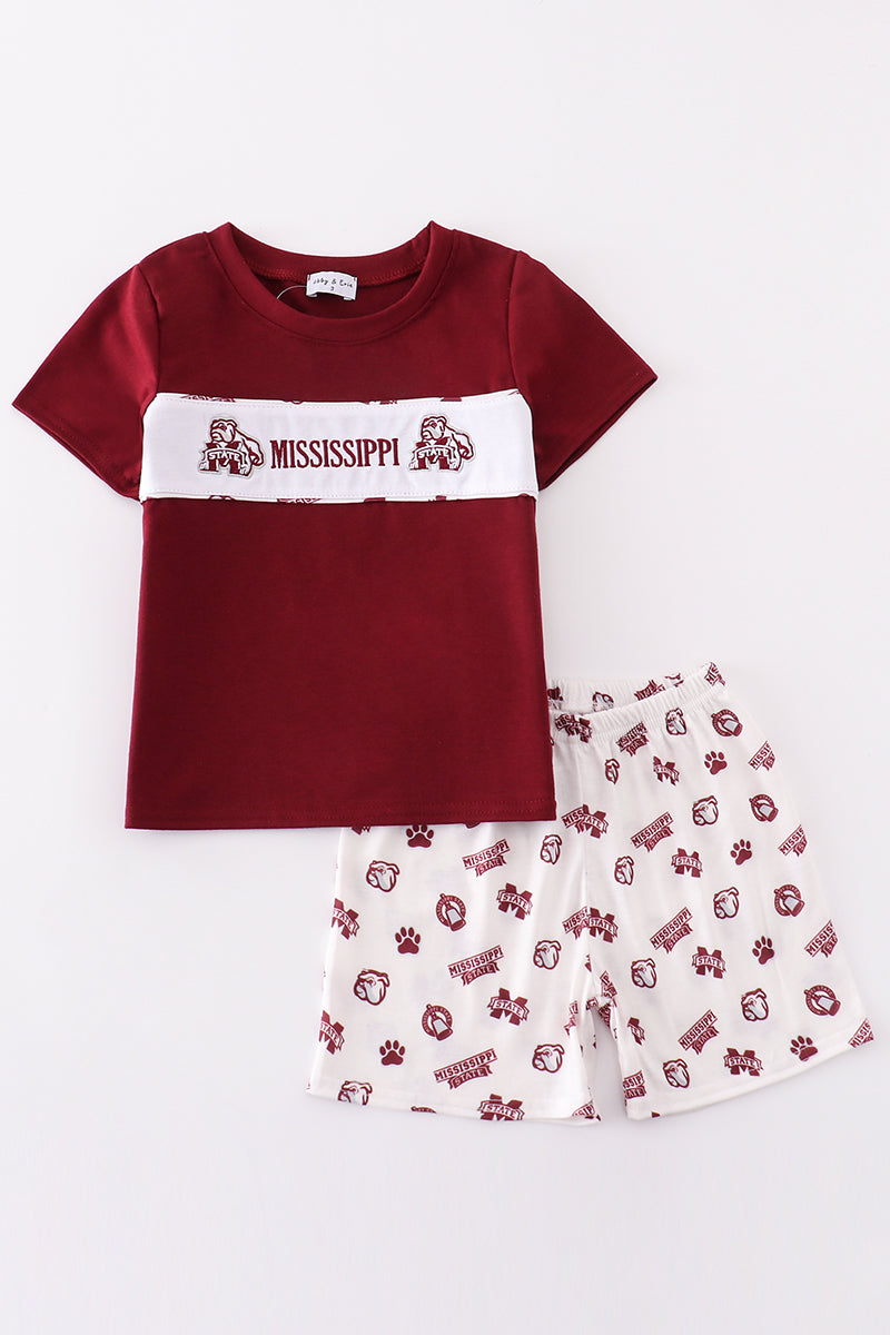 Maroon mississippi embroidery boy set