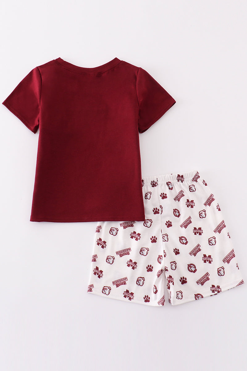 Maroon mississippi embroidery boy set