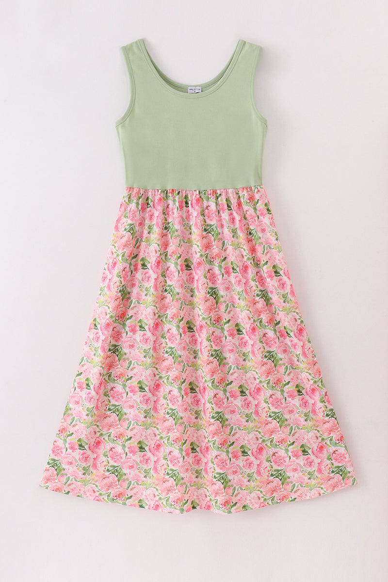 Pink blossom charm print mom dress