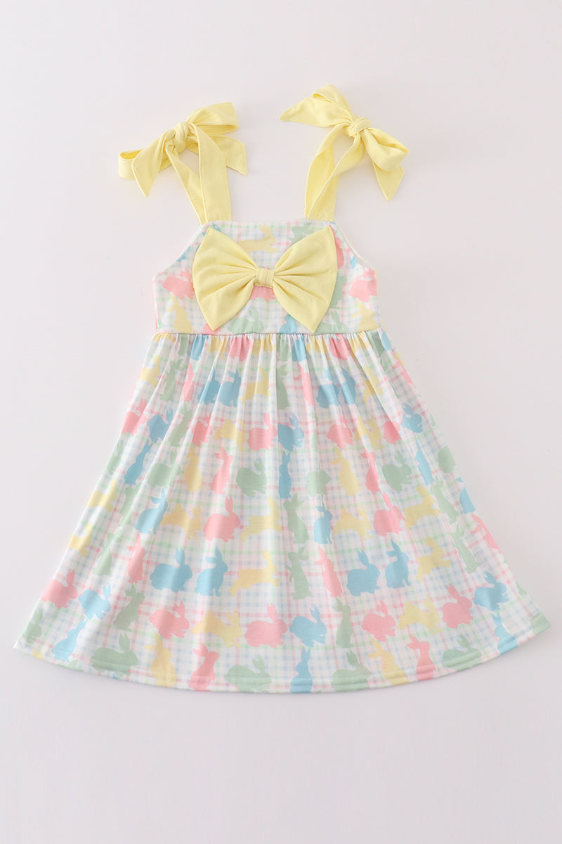 Easter bunny print bow girl dress