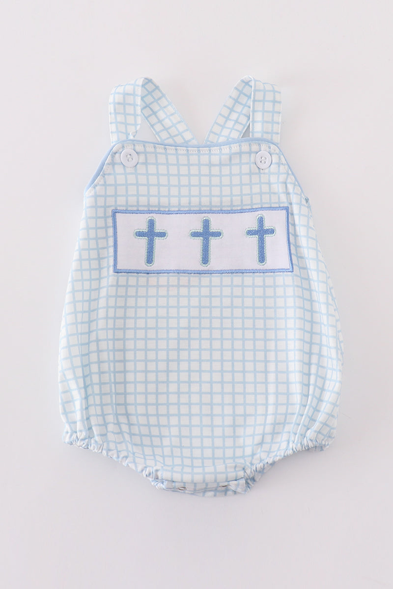 Blue easter cross embroidery boy bubble