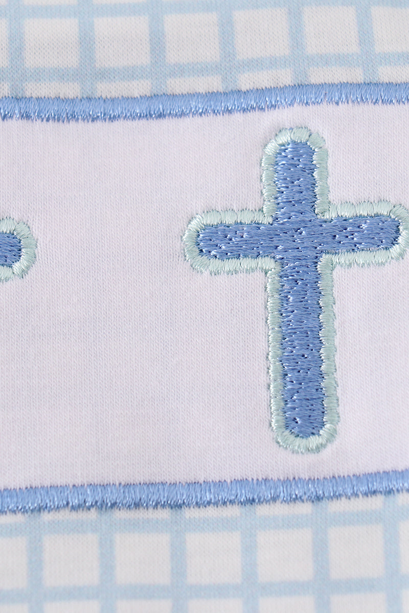 Blue easter cross embroidery boy bubble