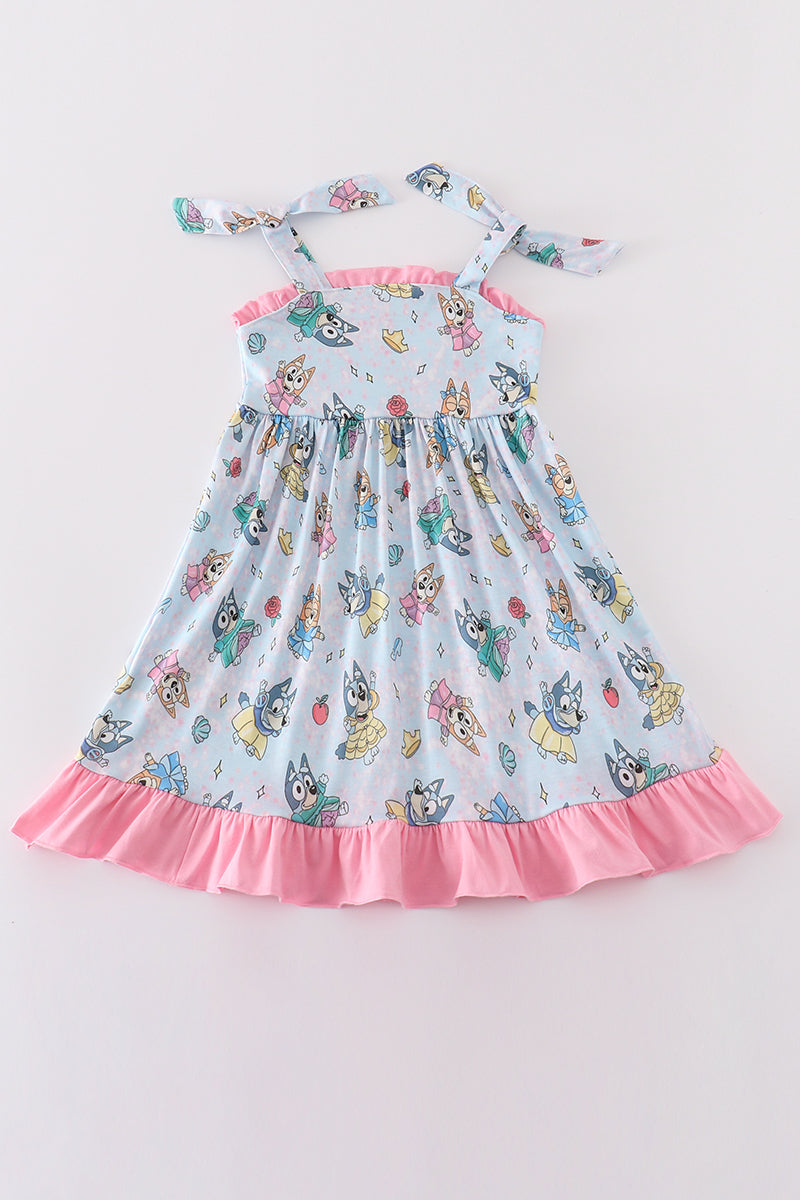 Pink character print ruffle girl dress