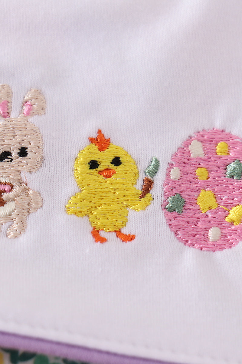 Easter floral bunny egg embroidery girl bloomer set