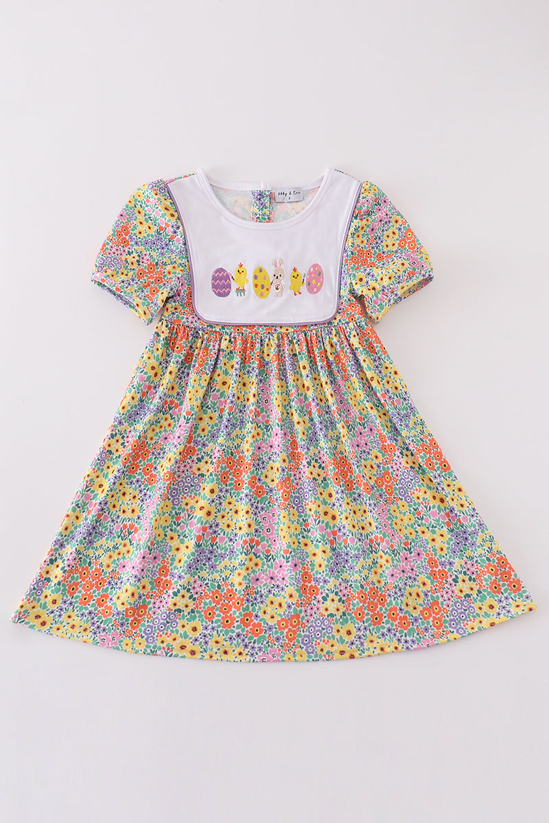 Easter floral bunny egg embroidery girl dress