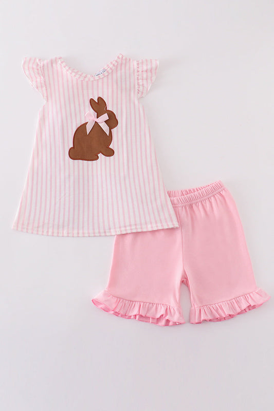 Pink easter bunny applique stripe girl set