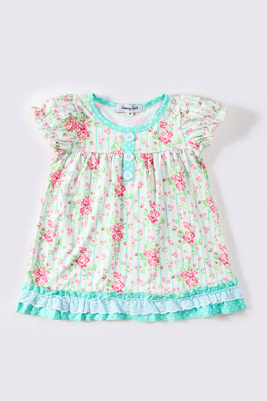 Mint floral print girl dress