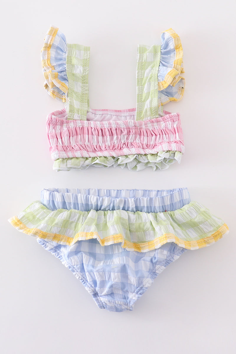 Multicolored gingham 2pc girl swimsuit